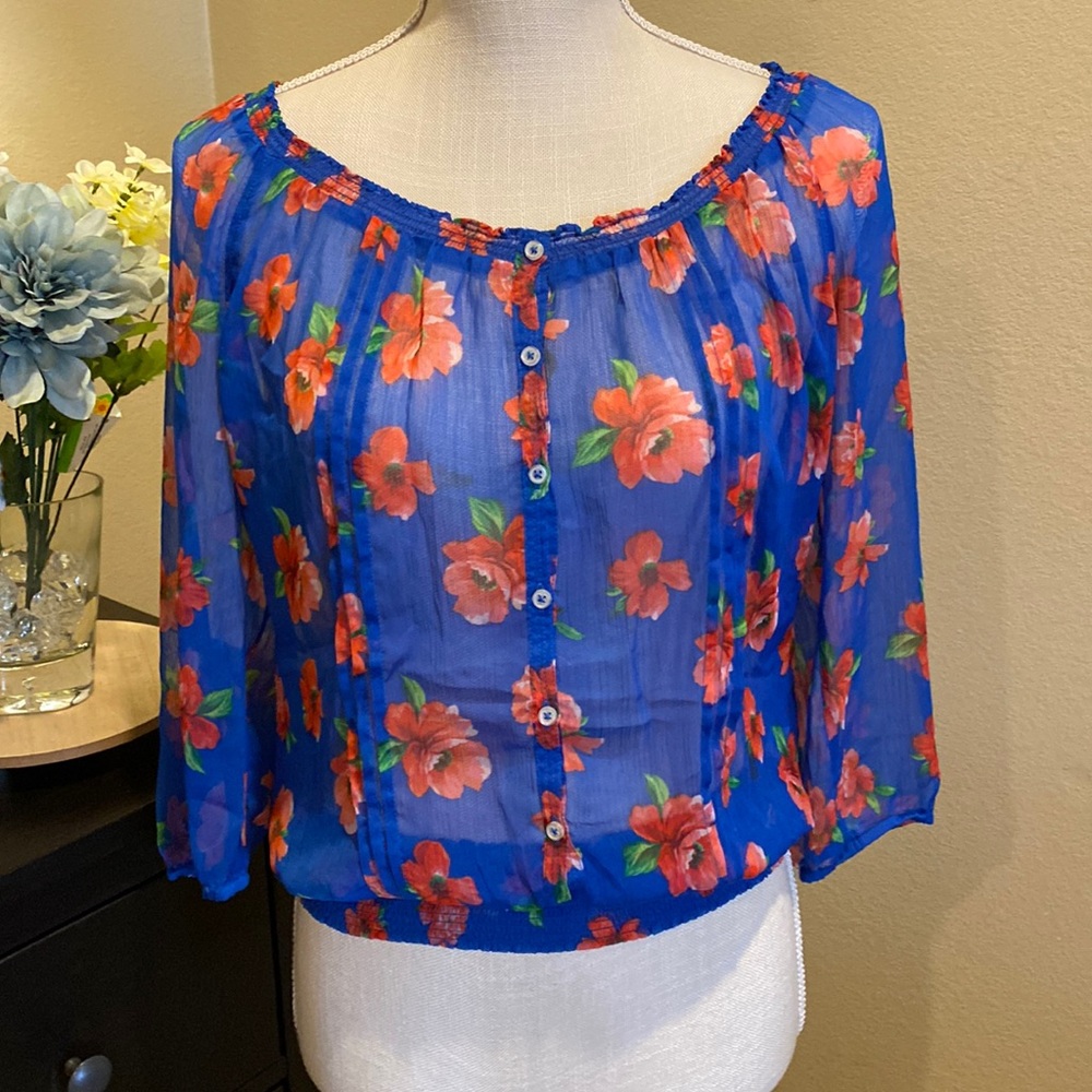Hollister Royal Blue Floral Top